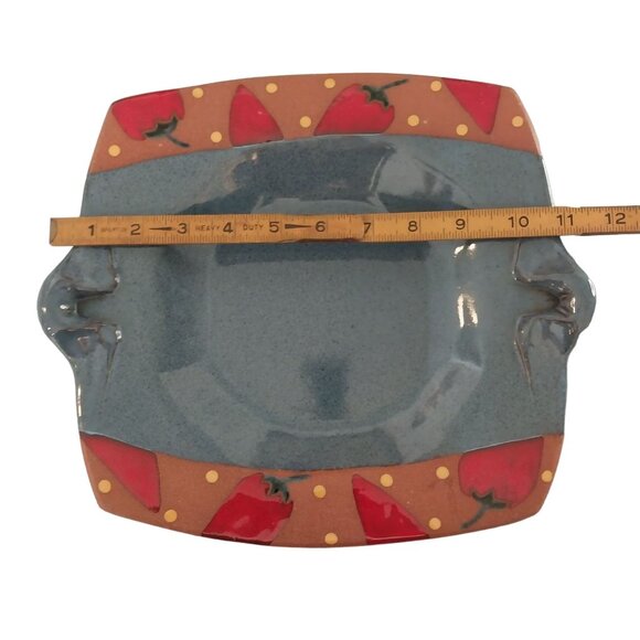 Signed Studio Art Pottery Chili Platter Plate With Handles - Picture 4 of 4